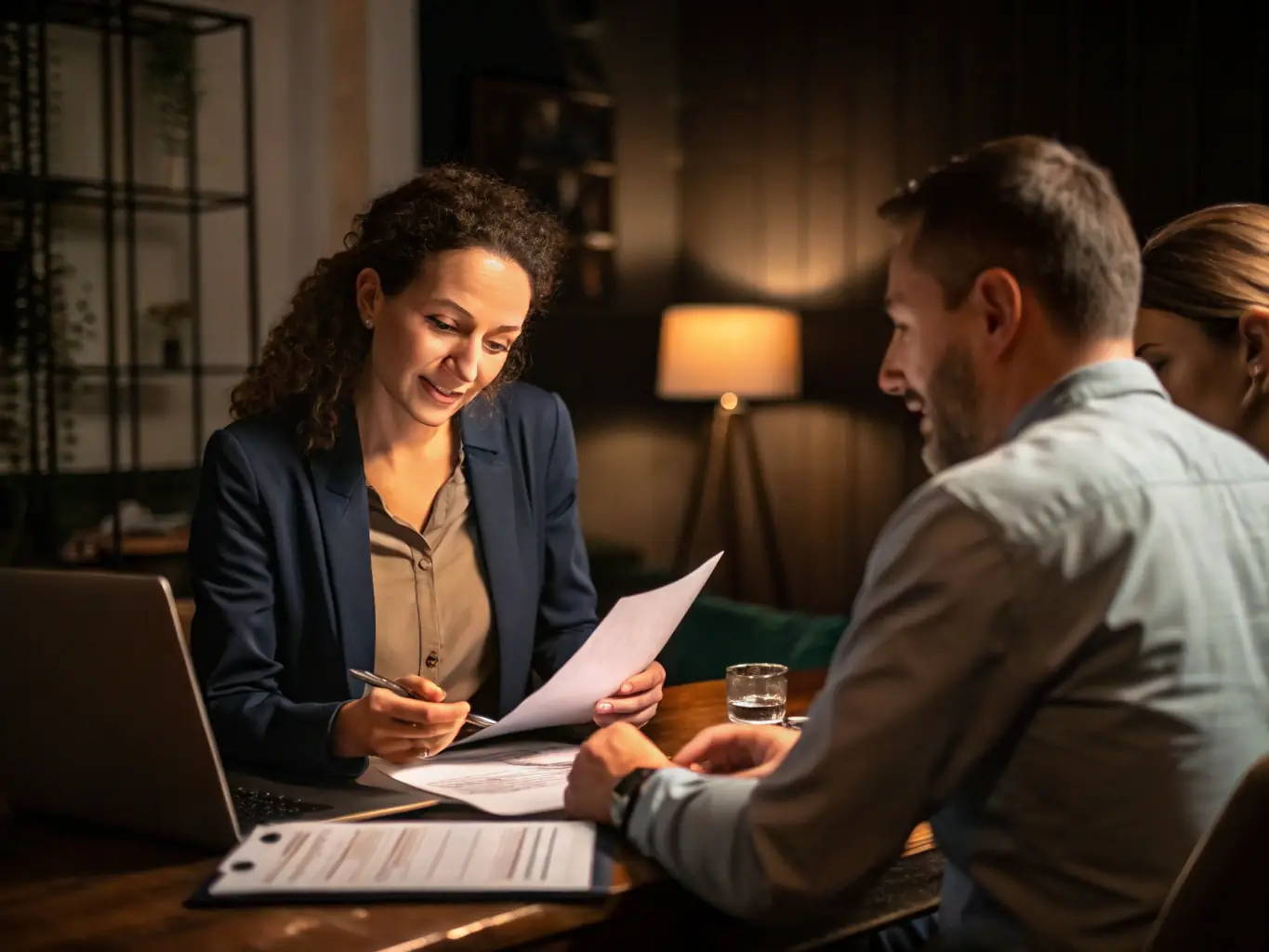 A professional image of a financial consultant advising a startup founder, emphasizing the personalized and supportive relationship captionhub offers to its clients.